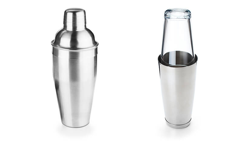 A traditional and a modern cocktail shaker.