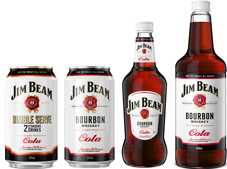 Packshot of Jim Beam® Cola Bottle & Jim Beam ® Cola Can